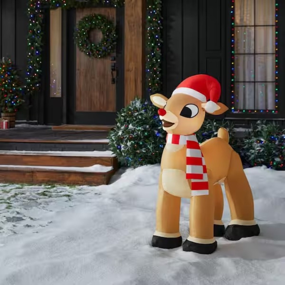 Christmas Inflatable Standing Rudolph Reindeer Santa Hat & Scarf 3.5 Ft Tall